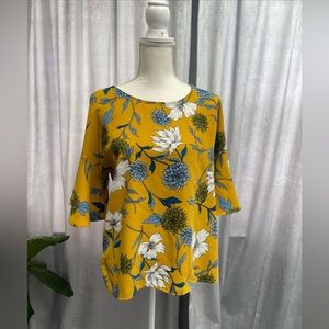 Ann Taylor Factory-Women’s Med Top-Mustard/Royal Blue/Green/White-Flare Sleeve